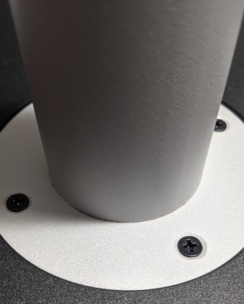 Secure pole to base using flathead screws