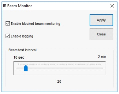 IR Beam Monitor settings menu
