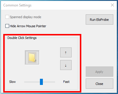 Double-click settings interface with folder test icon