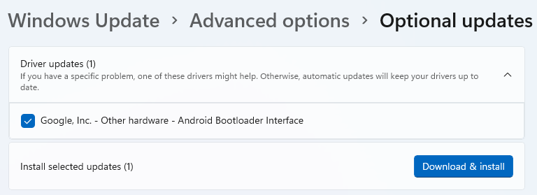 Selecting the Android Bootloader Interface driver