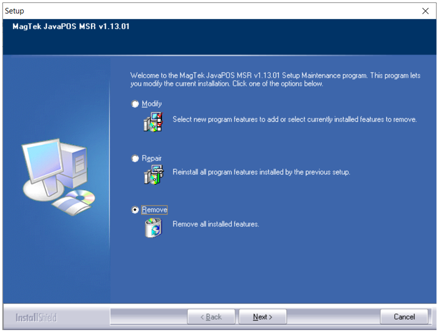 JPOS installer modify repair remove options
