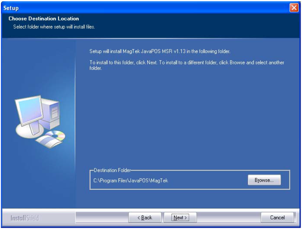 JPOS installer destination folder