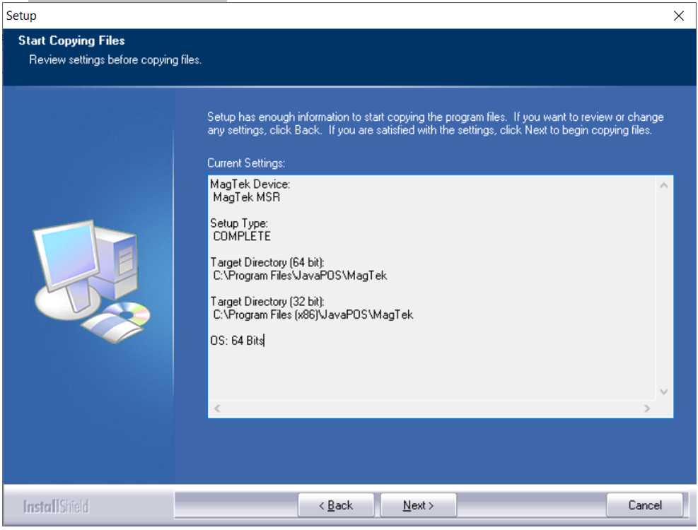 JPOS installer setup type selection