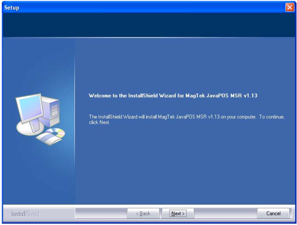 JPOS installer welcome screen
