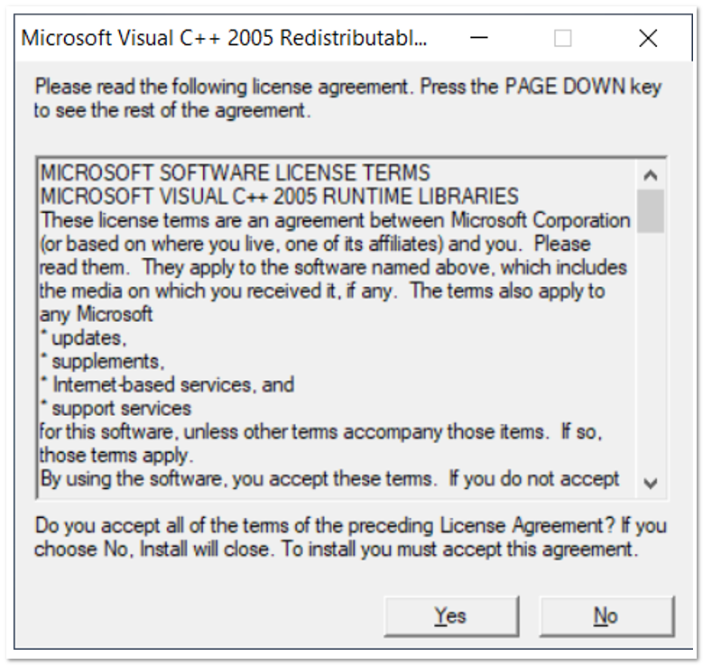Visual C++ Runtime installation prompt