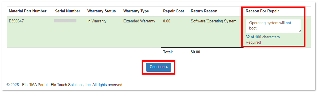 Provide detailed reason for repair