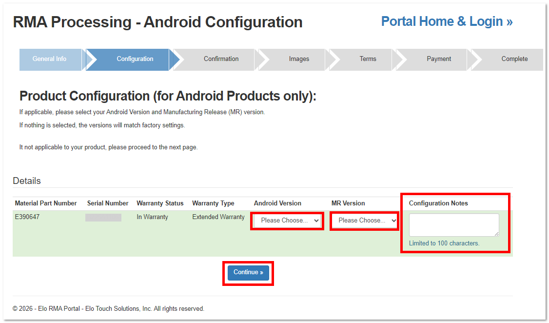 Optional Android OS configuration screen