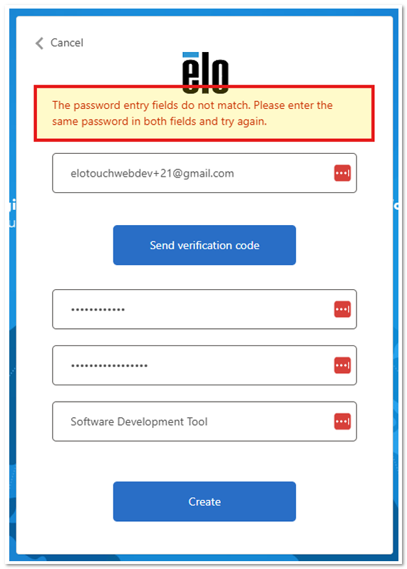 Password matching error