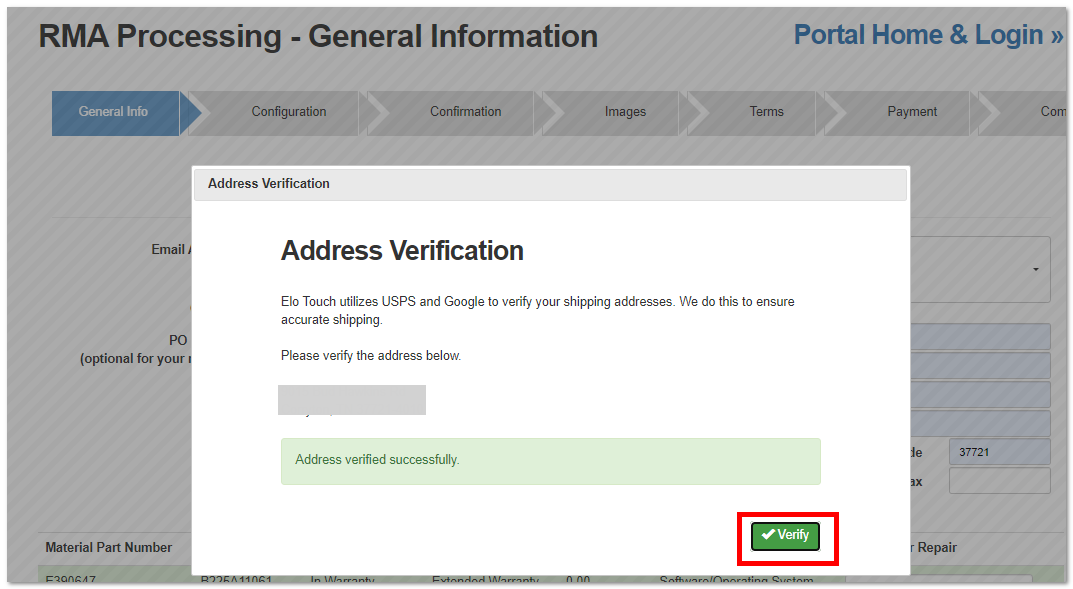 Verify return shipping address