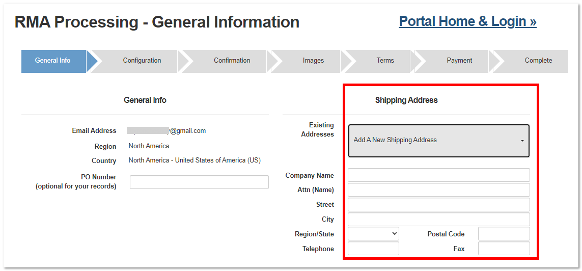 Input return shipping address