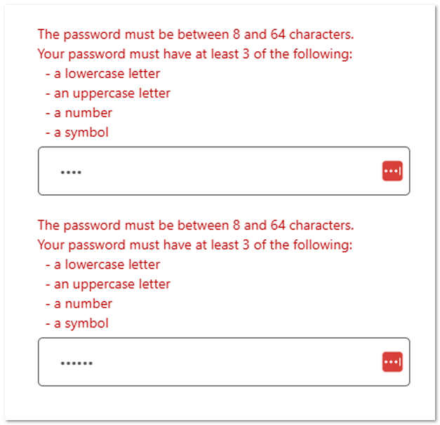 Password strength error