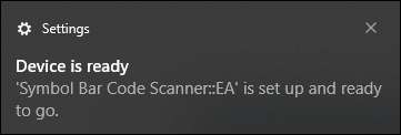 Notificación de Windows mostrando escáner listo