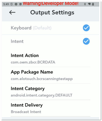Configurações de Intent
