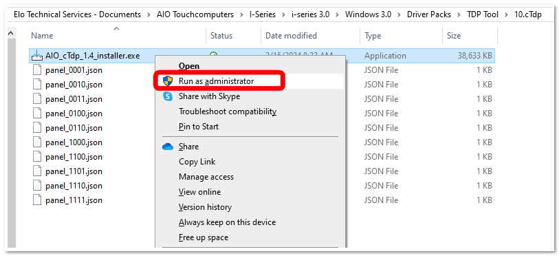 Esegui l'installer come amministratore