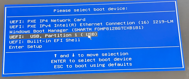 Menu di Avvio USB