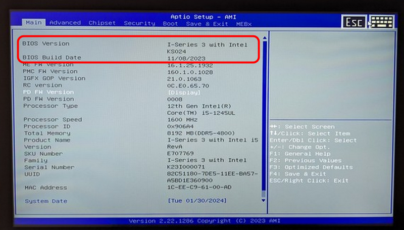 Versão da BIOS
