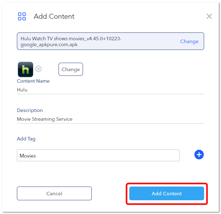 Dettagli Aggiungi Contenuto