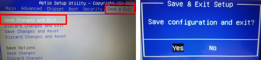 BIOS中的保存更改并退出选项