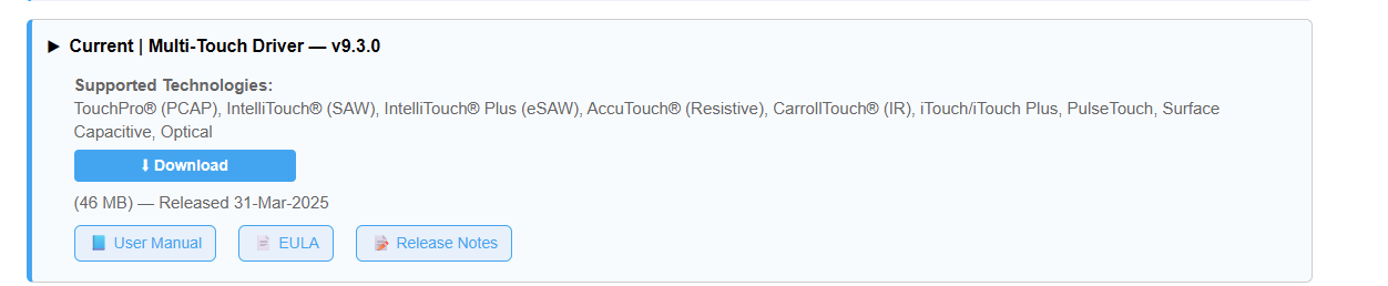 Descarga del controlador Elo Multi-Touch en el sitio de soporte de Elo