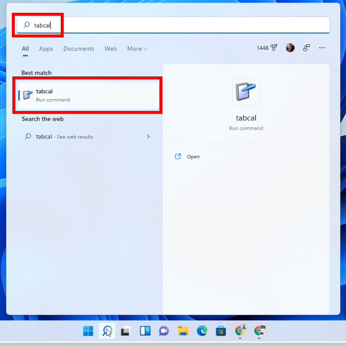 Windows Arama'dan tabcal'ı çalıştırma