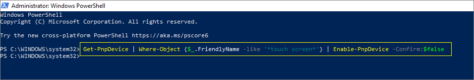 PowerShell enable touchscreen command