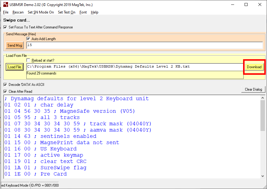Download della configurazione predefinita di fabbrica all'MSR