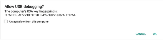 Prompt para permitir depuração USB