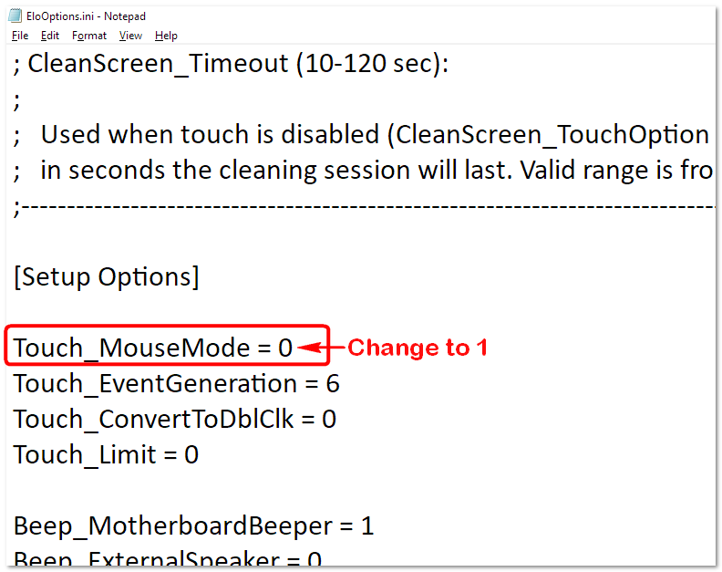 Changement du paramètre Touch_MouseMode