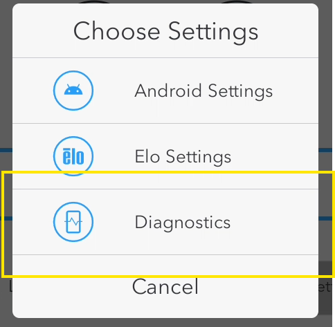 Diagnostics option in the device Settings menu