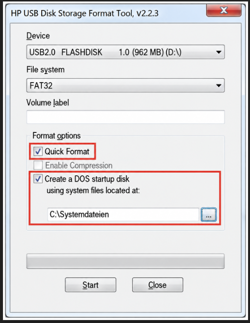 HP USB 포맷 도구를 사용하여 DOS 부팅 가능한 USB 드라이브 만들기