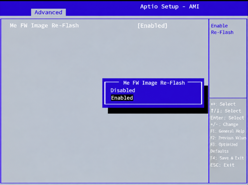 Abilitare Me FW Image Re-Flash nel BIOS Setup